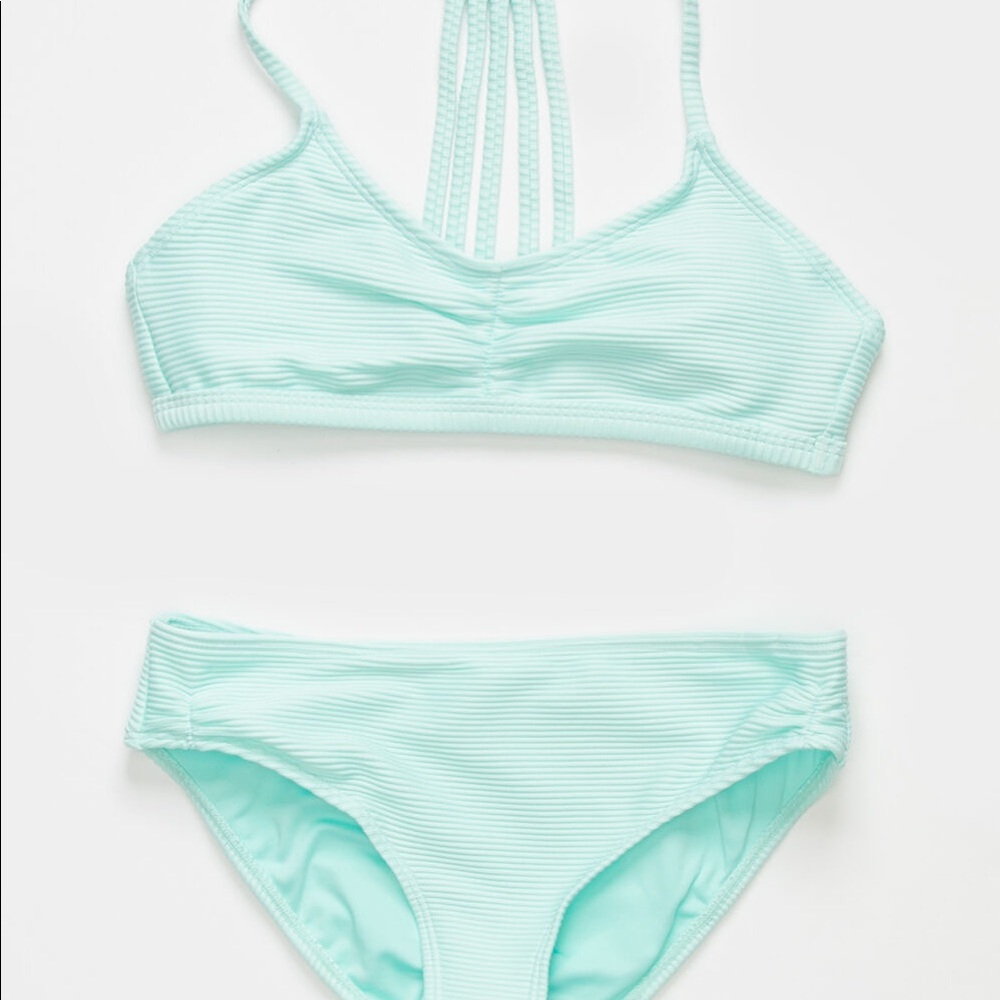 Kids Blue Ribbed Bikini Set